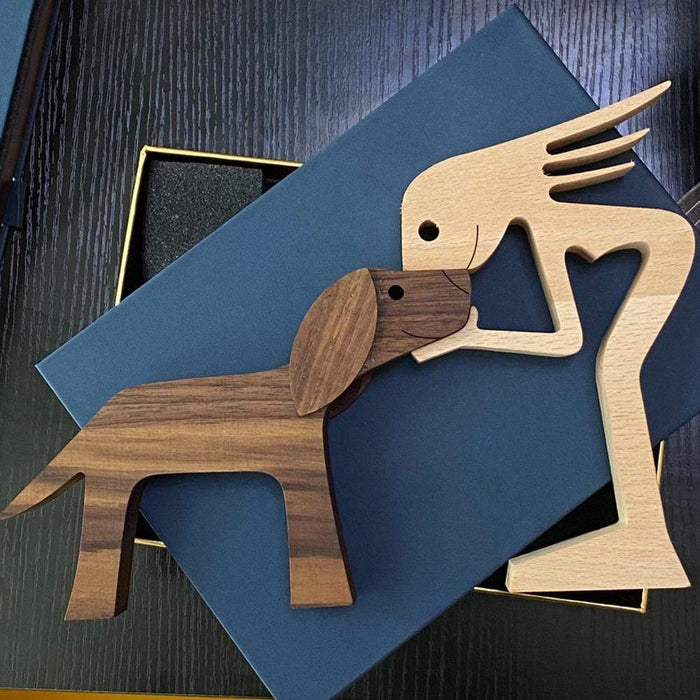 Gosszy A Woman with Big Dark Floppy Ears Dog Wood Sculpture, Dog Lovers Gifts, Home Decor W13 wood sculpture