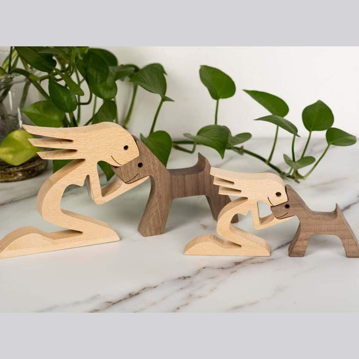 Gosszy A Woman with Dark Pointy Ears Dog Wood Sculpture, Dog Lovers Gifts, Home Decor W15 wood sculpture