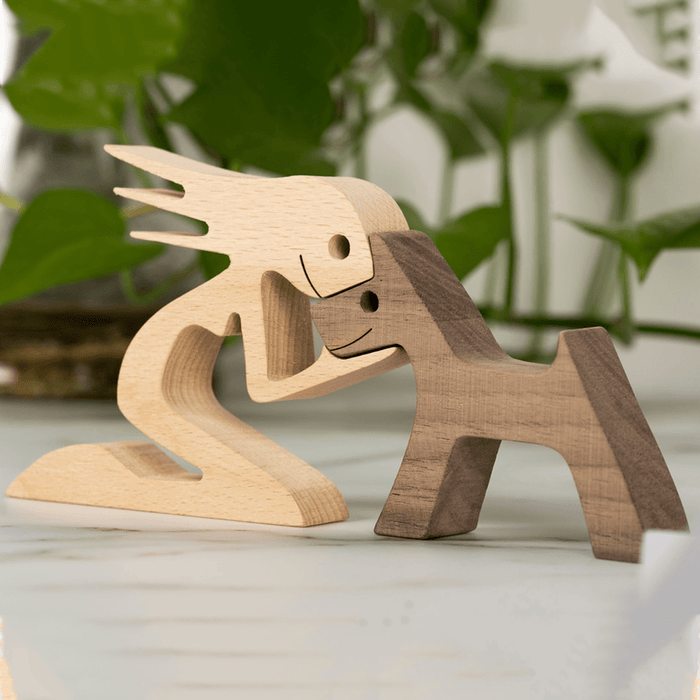 Gosszy A Woman with Dark Pointy Ears Dog Wood Sculpture, Dog Lovers Gifts, Home Decor W15 wood sculpture Medium