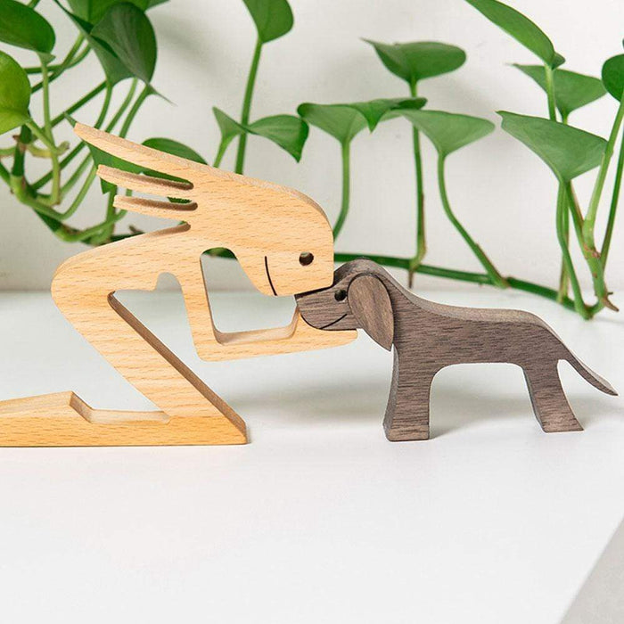 Gosszy A Woman with Small Dark Floppy Ears Dog Wood Sculpture, Dog Lovers Gifts, Home Decor W16 wood sculpture