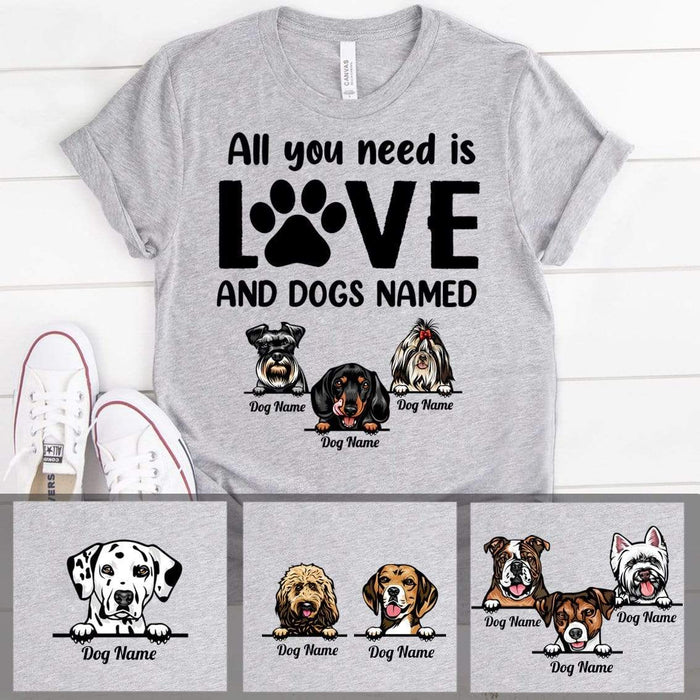 Gosszy All You Need Is Love And Dogs T-Shirt, Dog Lover Gift Tshirt