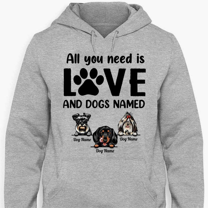 Gosszy All You Need Is Love And Dogs T-Shirt, Dog Lover Gift Tshirt Pullover Hoodie / Sport Grey Color / S