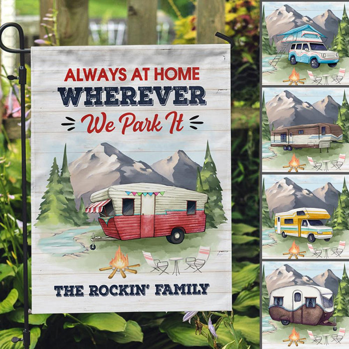 Gosszy Always At Home Wherever We Park It Flag, Camping Gift, Outdoor Decoration Garden Flag Without flagpole