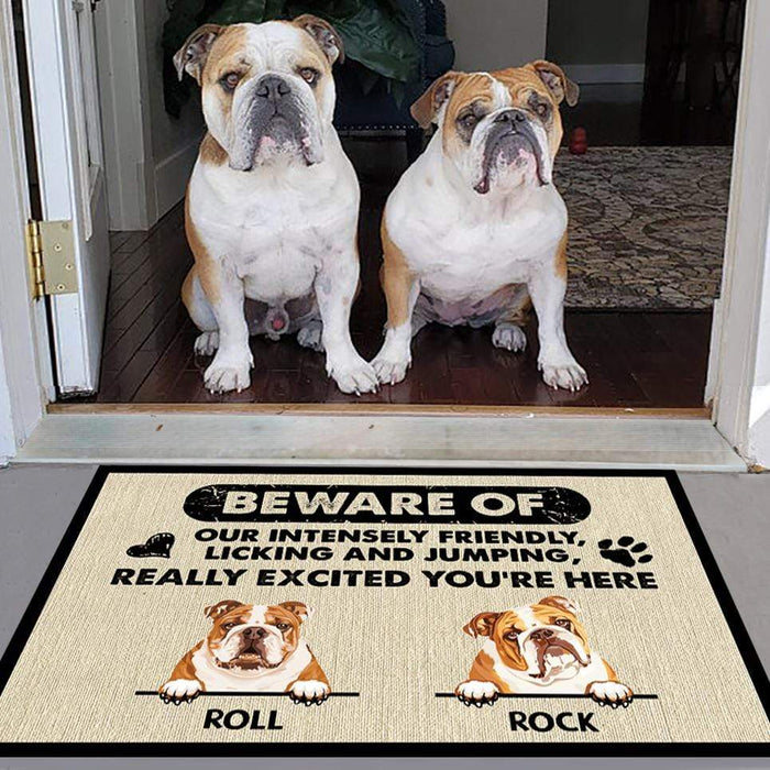 Gosszy Beware Of Dog With Doormat Anti-slip Rubber, Dog Lover Gift Doormat