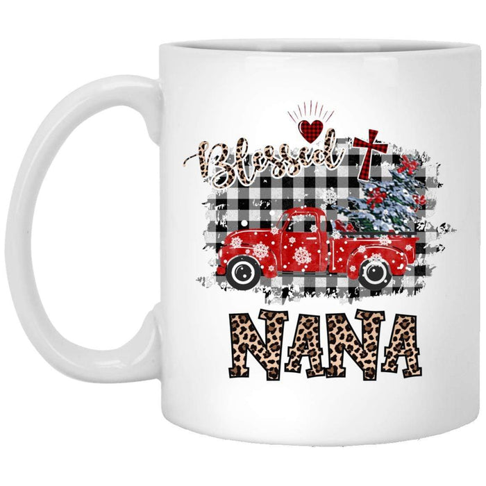 CustomCat Blessed Nana Christmas Truck Mug, Christmas Gift Mug 11 oz. White Mug / White / One Size