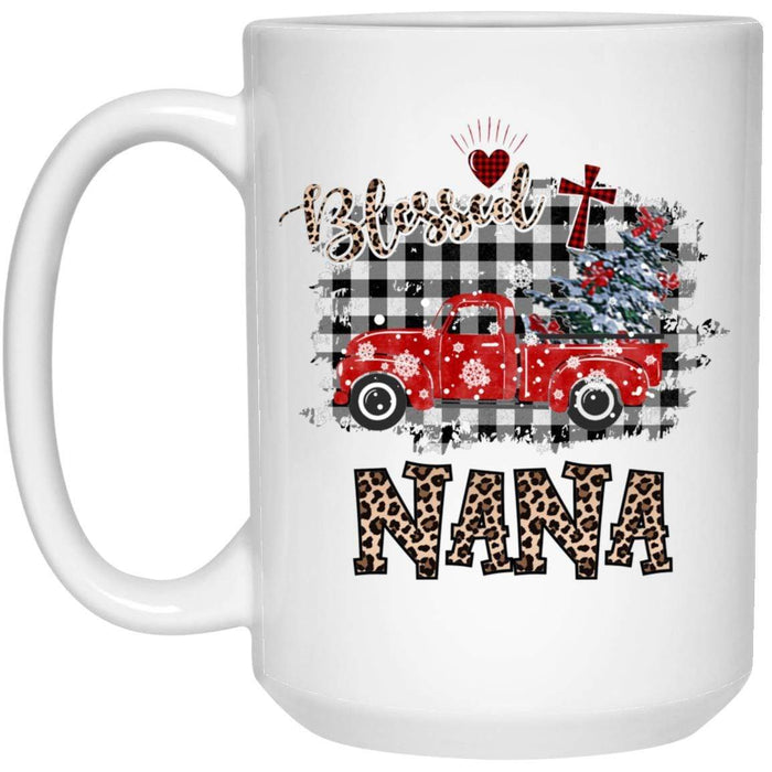 CustomCat Blessed Nana Christmas Truck Mug, Christmas Gift Mug 15 oz. White Mug / White / One Size