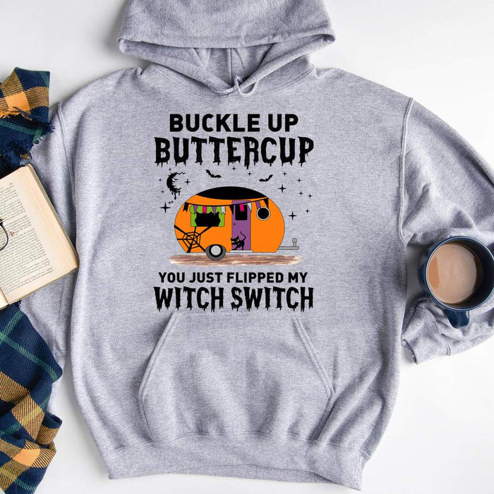 Gosszy Buckle Up Buttercup Tshirt, Camping Gift, Halloween Gift Tshirt Pullover Hoodie / Sport Grey Color / S