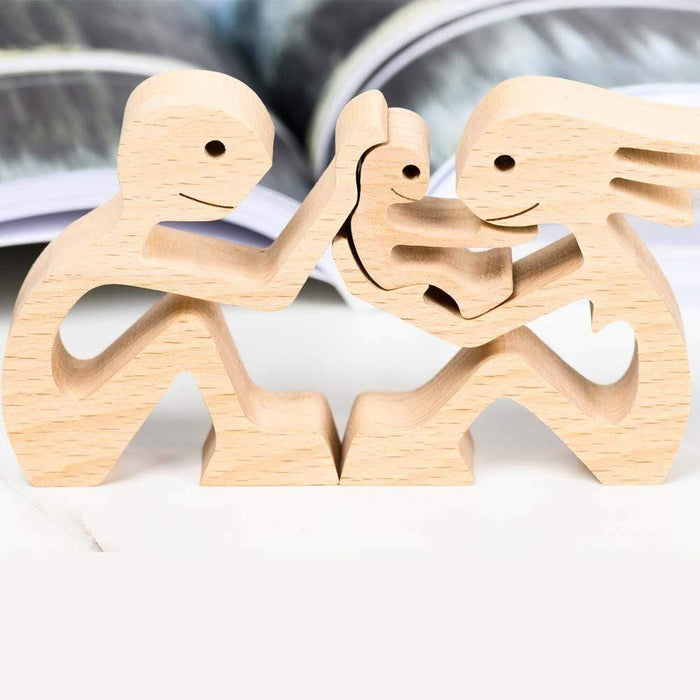 Gosszy Couple with One Kid Wood Sculpture, Couple Wooden Carving Gifts Home Decor W21 wood sculpture