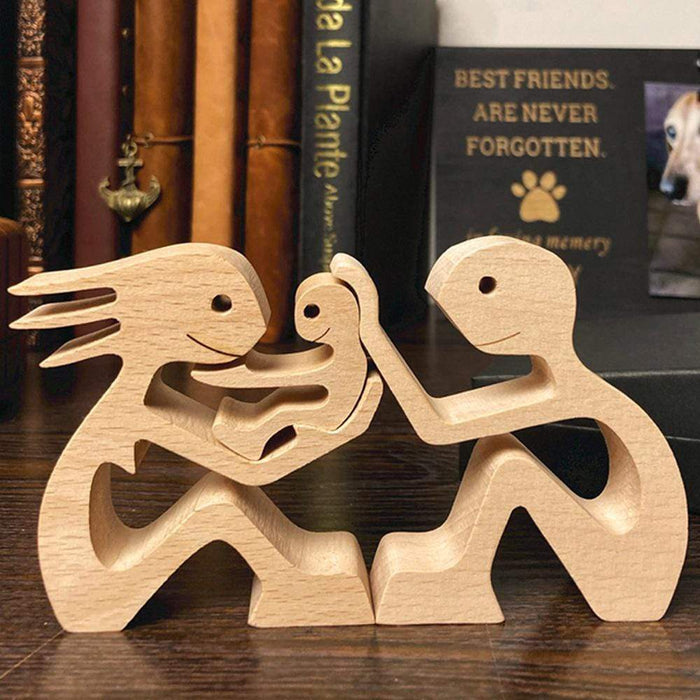 Gosszy Couple with One Kid Wood Sculpture, Couple Wooden Carving Gifts Home Decor W21 wood sculpture