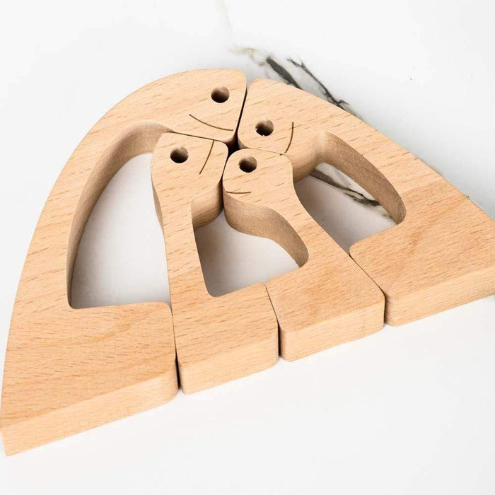 Gosszy Couple with Two Kids Wood Sculpture, Wooden Carving Gift Home Decor W22 wood sculpture