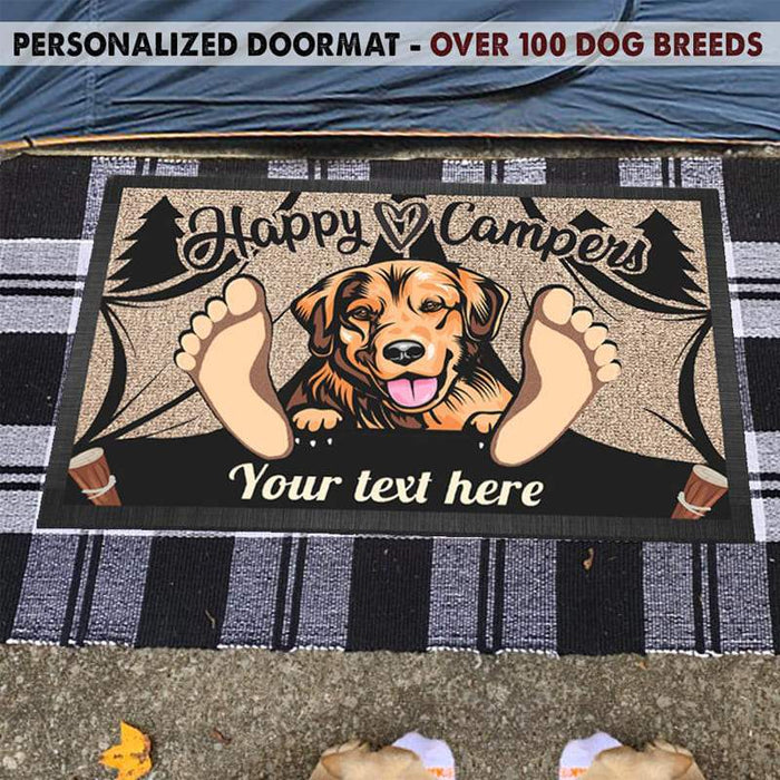 Gosszy Custom Happy Campers Dog Doormat, Dog Lover Gift, Camping Gift Doormat