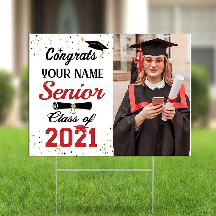 Gosszy Custom Image Congrats senior Yard sign - Made in USA (H-Stake Stand Included), Graduation Day Senior Gift Yard Sign 1 piece