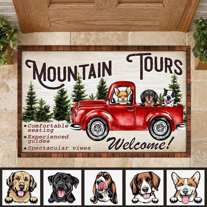 Gosszy Dog Mountain Tours With Vintage Truck Doormat, Dog Lover Gift, Gift For Season Doormat 15 x 24 Inch / Constructed of high-quality velvet