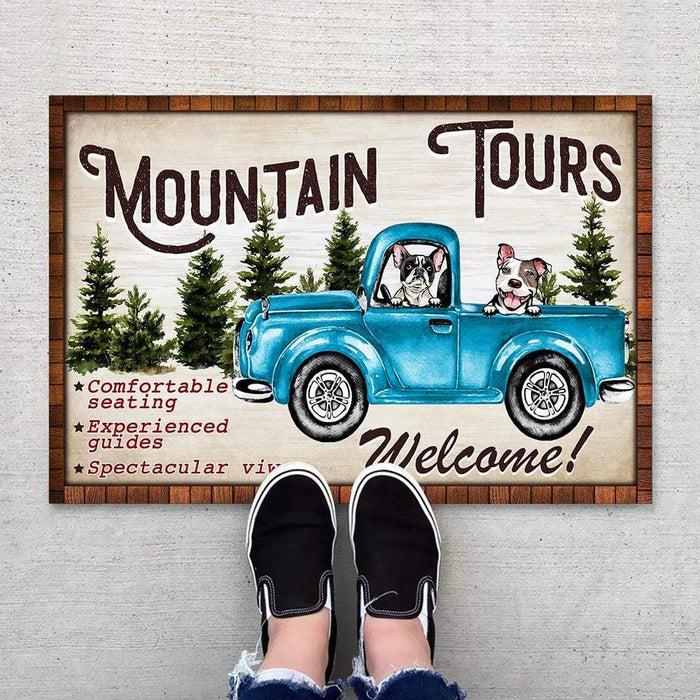 Gosszy Dog Mountain Tours With Vintage Truck Doormat, Dog Lover Gift, Gift For Season Doormat