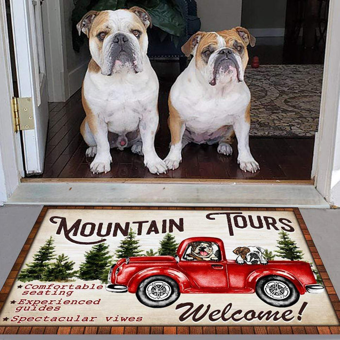 Gosszy Dog Mountain Tours With Vintage Truck Doormat, Dog Lover Gift, Gift For Season Doormat