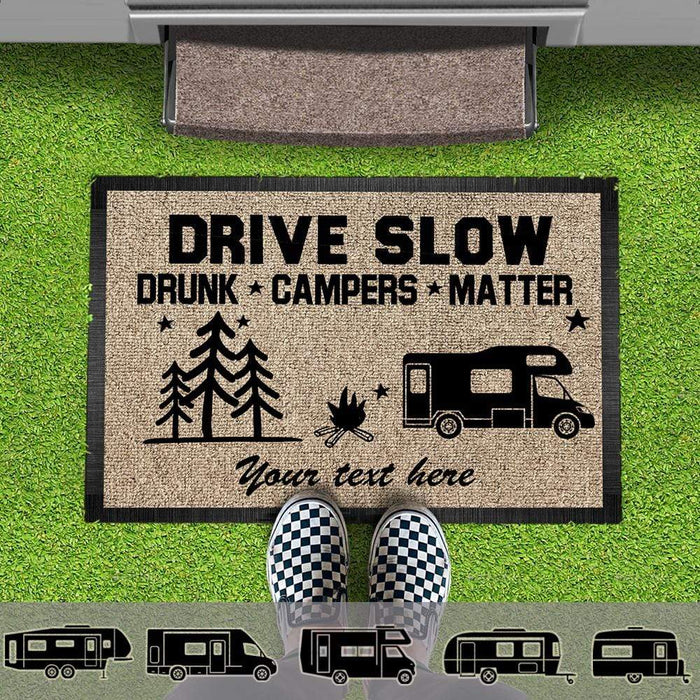 Gosszy Drive Slow Drunk Campers Matter Doormat, Camping Gift, RVs Camper, Tractor Motor Home Doormat 15x24in-40x60cm