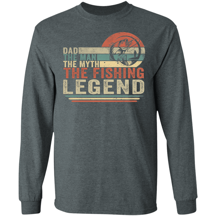 CustomCat Gosszy - Dad the legend fishing Apparel G240 LS Ultra Cotton T-Shirt / Dark Heather / S