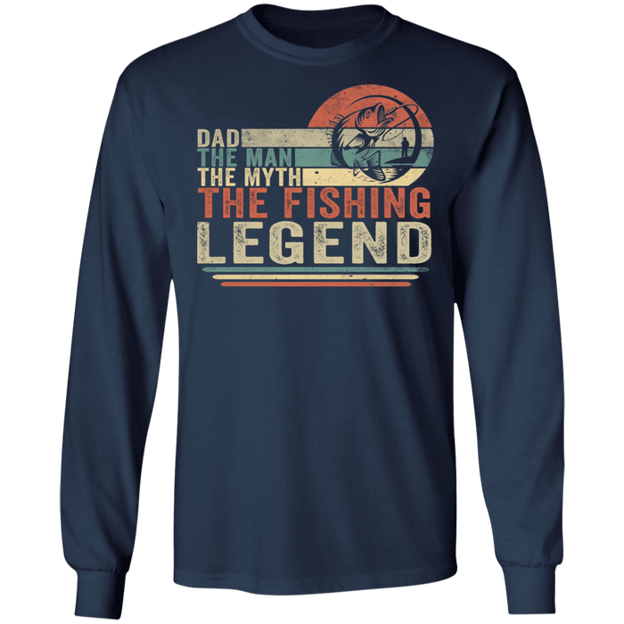 CustomCat Gosszy - Dad the legend fishing Apparel G240 LS Ultra Cotton T-Shirt / Navy / S
