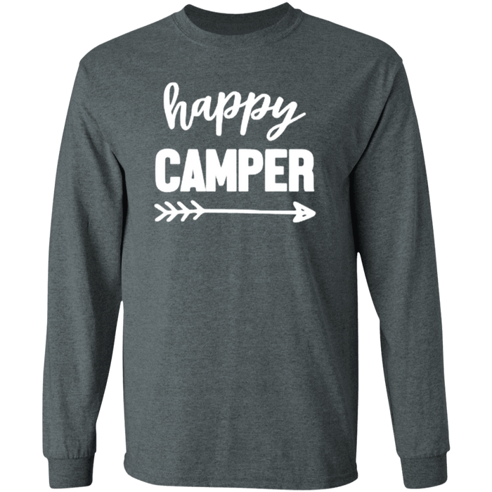 CustomCat Gosszy - Happy camper - tshirt Apparel G240 Gildan LS Ultra Cotton T-Shirt / Dark Heather / S