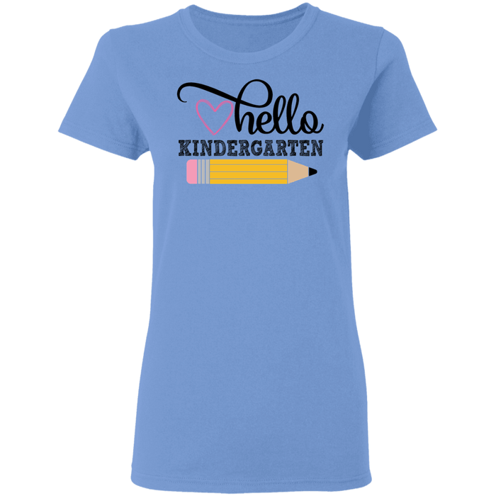 CustomCat Gosszy - Hello Kindergarten Apparel G500L Ladies' 5.3 oz. T-Shirt / Carolina Blue / S