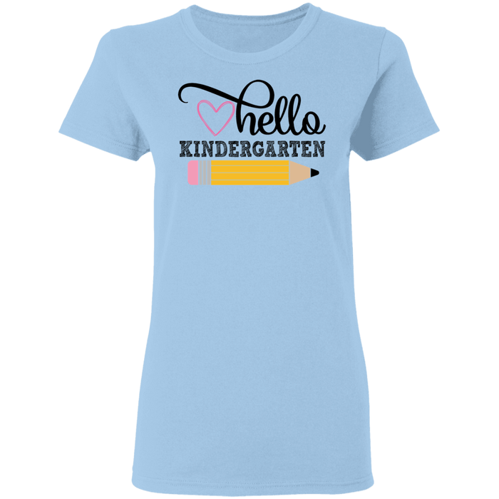 CustomCat Gosszy - Hello Kindergarten Apparel G500L Ladies' 5.3 oz. T-Shirt / Light Blue / S