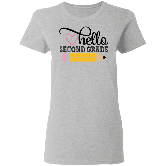 CustomCat Gosszy - Hello Second grade Apparel G500L Ladies' 5.3 oz. T-Shirt / Sport Grey / S