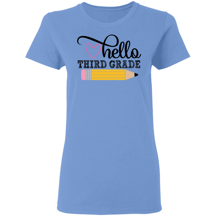 CustomCat Gosszy - Hello Third grade Apparel G500L Ladies' 5.3 oz. T-Shirt / Carolina Blue / S