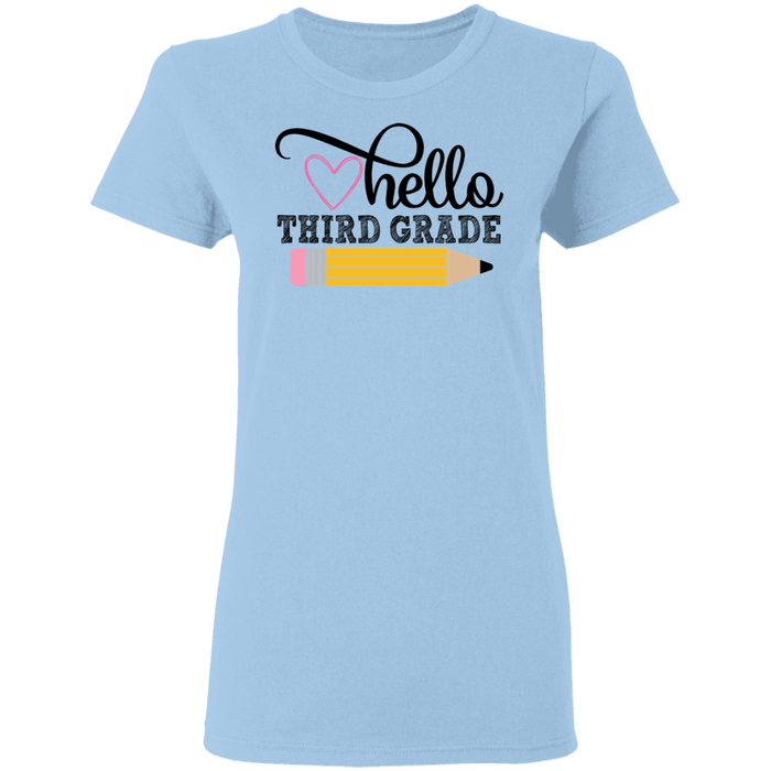 CustomCat Gosszy - Hello Third grade Apparel G500L Ladies' 5.3 oz. T-Shirt / Light Blue / S