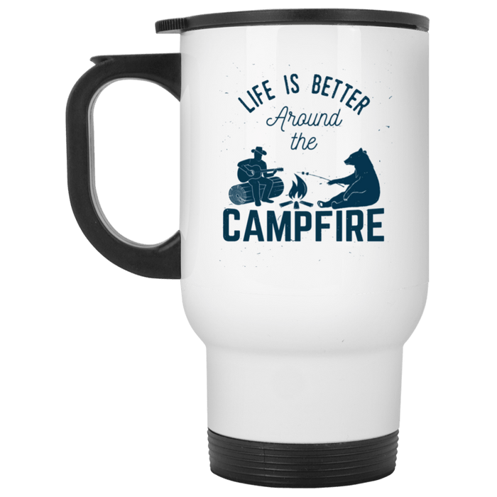 CustomCat Gosszy - life is better campfire White Travel Mug Drinkware White / One Size
