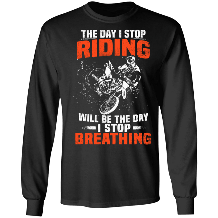 CustomCat Gosszy - The Day I Stop Riding Apparel G240 LS Ultra Cotton T-Shirt / Black / S