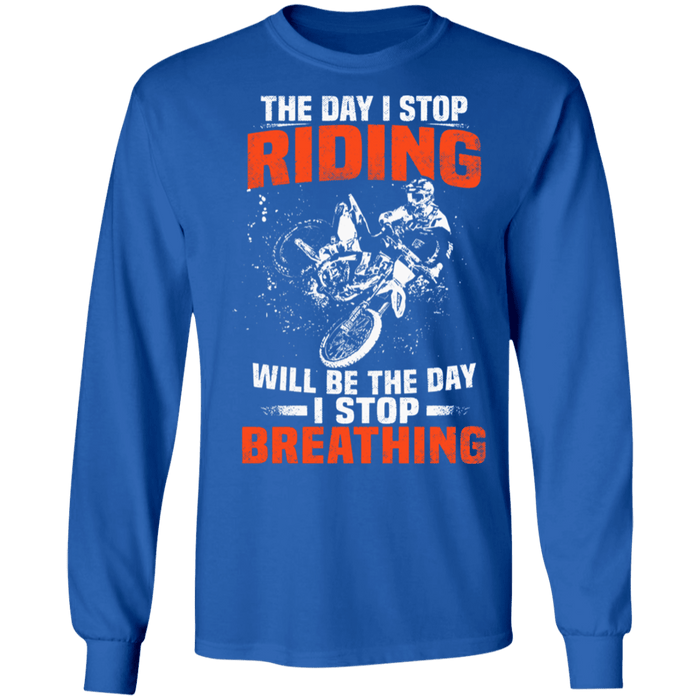 CustomCat Gosszy - The Day I Stop Riding Apparel G240 LS Ultra Cotton T-Shirt / Royal / S