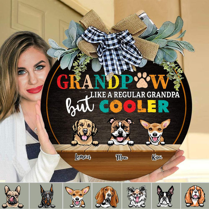 Gosszy GrandPaw Like a Regular Grandpa But Cooler Wood Door Sign, Dog Lover Gift Flower Door Sign 12 Inch