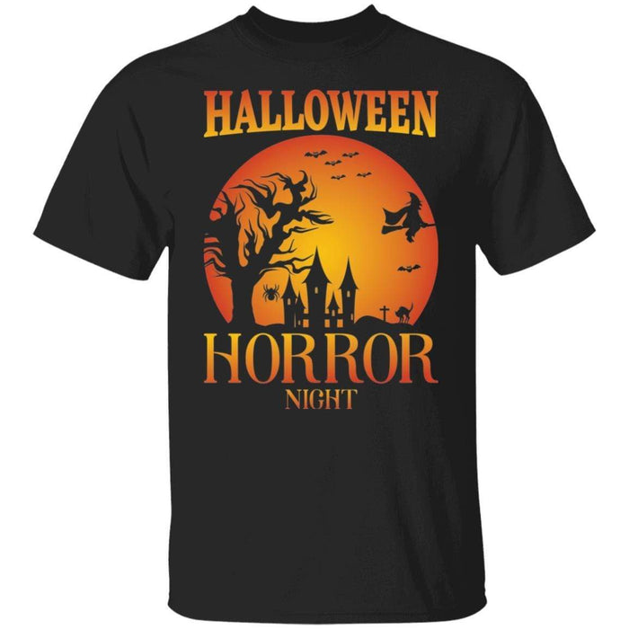 CustomCat Halloween T-shirt, Silhouette Horror Night, Happy Halloween Tshirt Basic T-Shirt / Black / S