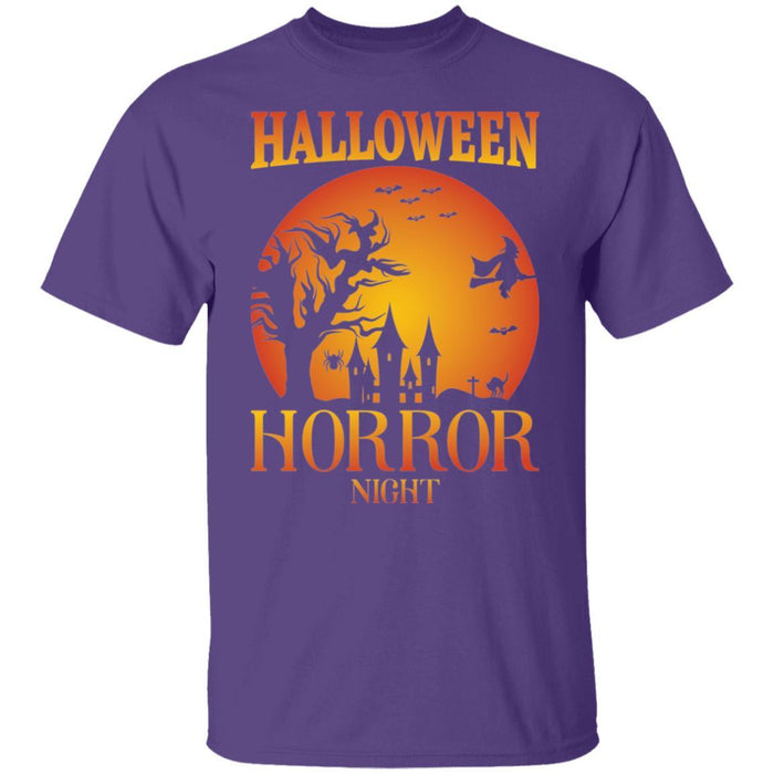 CustomCat Halloween T-shirt, Silhouette Horror Night, Happy Halloween Tshirt Basic T-Shirt / Purple / S
