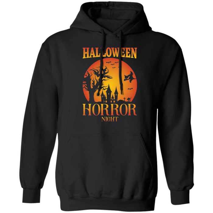 CustomCat Halloween T-shirt, Silhouette Horror Night, Happy Halloween Tshirt Pullover Hoodie / Black / S