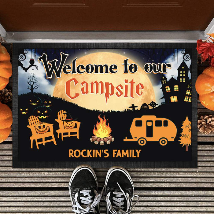 Gosszy Halloween Welcome To Our Campsite Camping Doormat, Camping Gift, Custom RVs Camper Motorhome Doormat 15x24in-40x60cm