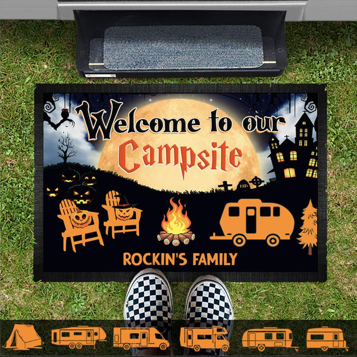 Gosszy Halloween Welcome To Our Campsite Camping Doormat, Camping Gift, Custom RVs Camper Motorhome Doormat 18x28in-45x70cm