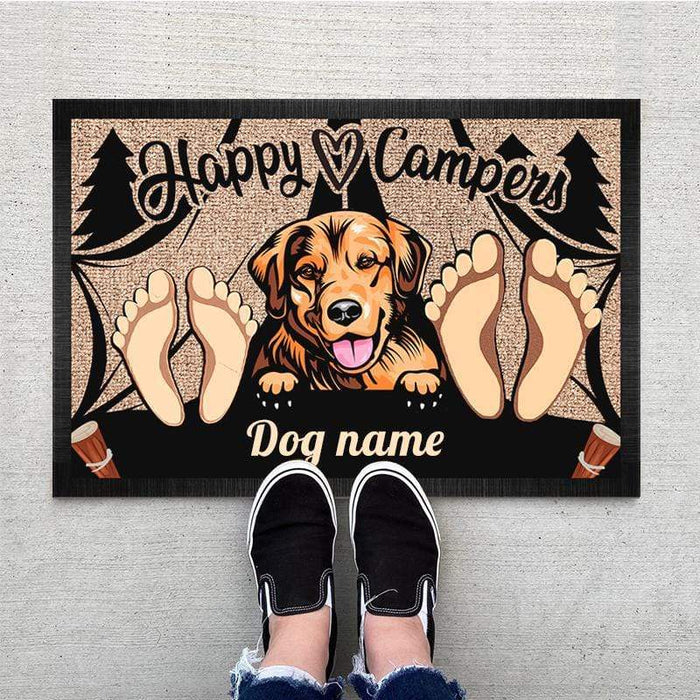 Gosszy Happy Camper Doormat, Dog Lover Gift, Camping Gift, Pawprints Doormat Doormat 15x24in-40x60cm
