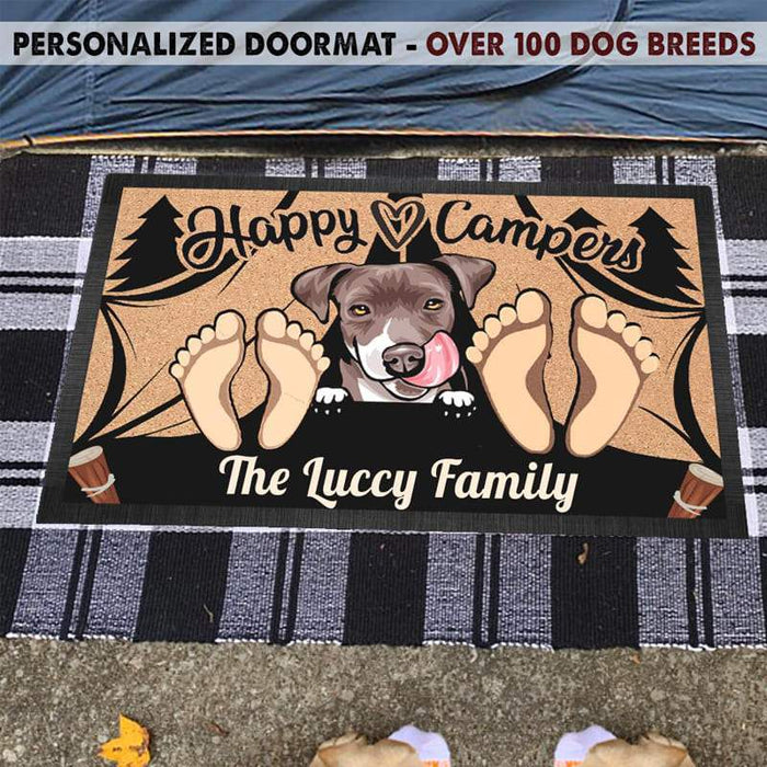 Gosszy Happy Camper Doormat, Dog Lover Gift, Camping Gift, Pawprints Doormat Doormat