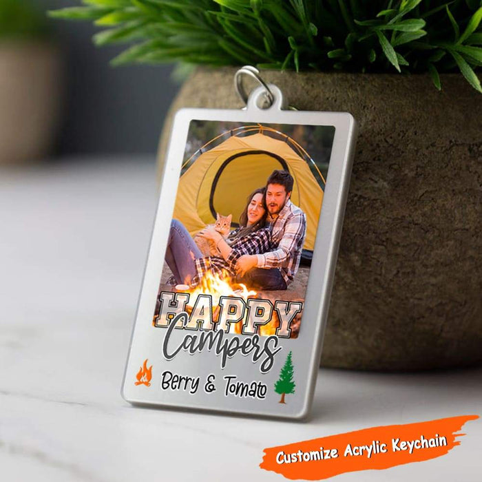 Gosszy Happy Camper Vintage Camping, Upload Photo Acrylic Keychain, Camping Gift Rectangle Keychain Acrylic 1 Piece / 6 Cm H x 4cm W