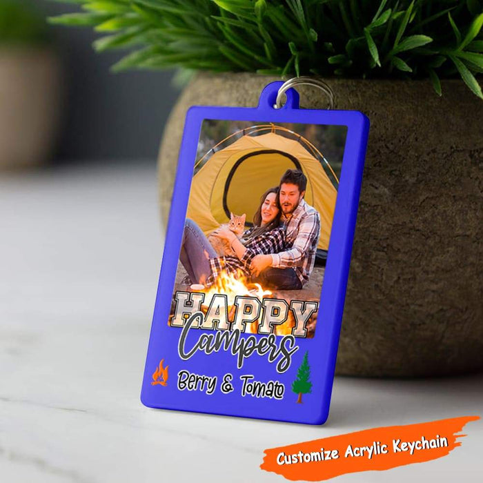 Gosszy Happy Camper Vintage Camping, Upload Photo Acrylic Keychain, Camping Gift Rectangle Keychain Acrylic 2 Pieces / 6 Cm H x 4cm W