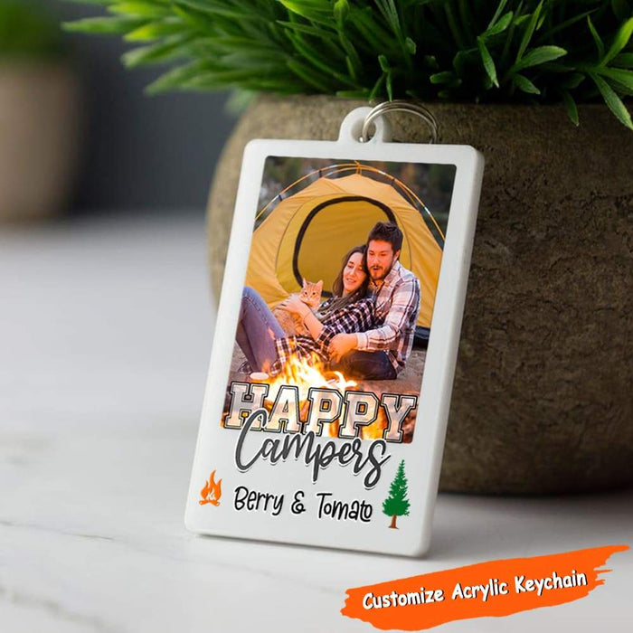 Gosszy Happy Camper Vintage Camping, Upload Photo Acrylic Keychain, Camping Gift Rectangle Keychain Acrylic