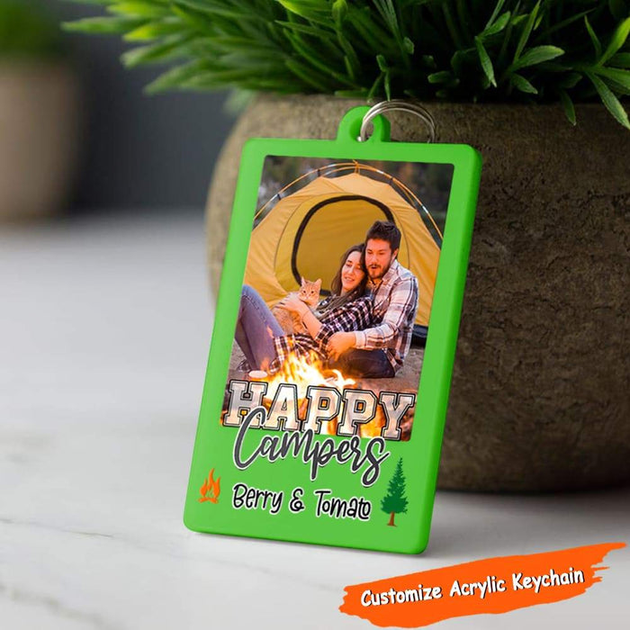Gosszy Happy Camper Vintage Camping, Upload Photo Acrylic Keychain, Camping Gift Rectangle Keychain Acrylic
