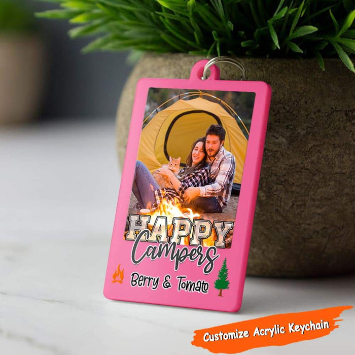 Gosszy Happy Camper Vintage Camping, Upload Photo Acrylic Keychain, Camping Gift Rectangle Keychain Acrylic 3 Pieces / 6 Cm H x 4cm W