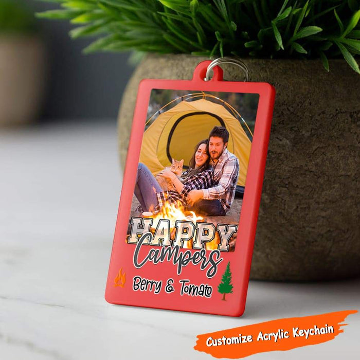 Gosszy Happy Camper Vintage Camping, Upload Photo Acrylic Keychain, Camping Gift Rectangle Keychain Acrylic 4 Pieces / 6 Cm H x 4cm W