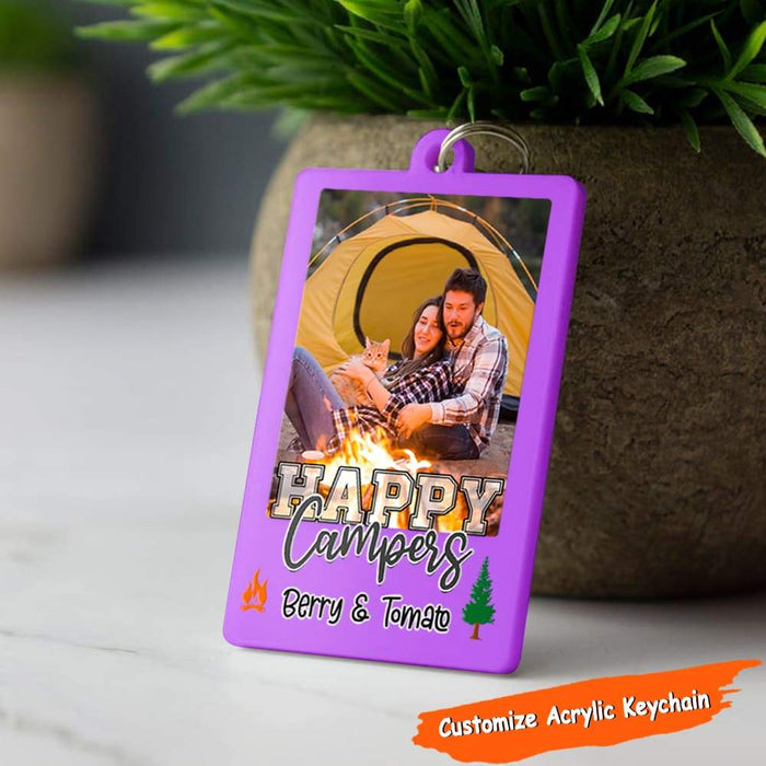 Gosszy Happy Camper Vintage Camping, Upload Photo Acrylic Keychain, Camping Gift Rectangle Keychain Acrylic 5 Pieces / 6 Cm H x 4cm W