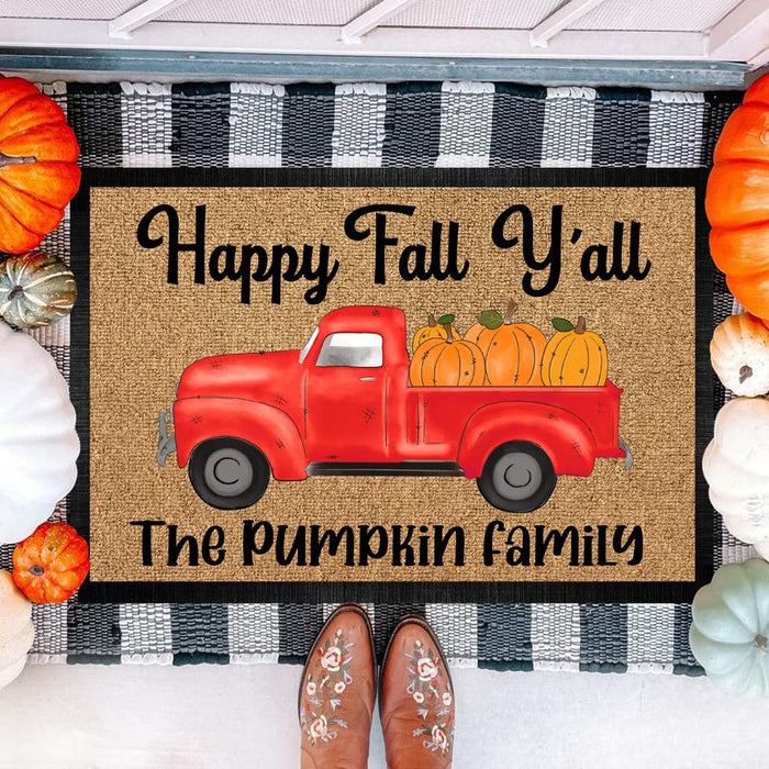 Gosszy Happy Fall Y'all Old Truck Doormat, Gift For Fall Lover Doormat 15x24in-40x60cm