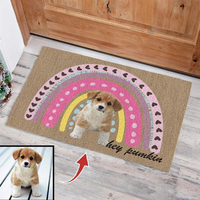 Gosszy Hey Pumbkin Upload Photo Dog Doormat, Autumn Mat, Gift For Fall Lover, Dog Lover Gift Doormat