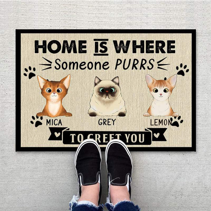 Gosszy Home Is Where Someone Purrs To Greet You, Cat Doormat, Housewarming Gift, Cat Lover Gift Doormat 15x24in-40x60cm