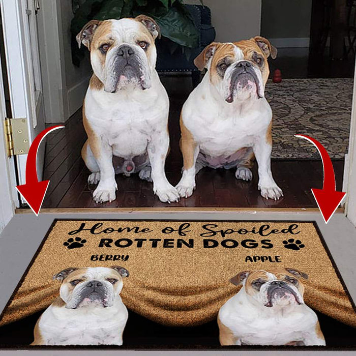 Gosszy Home of spoiled Rotten Dog Doormat, Upload Custom Dog Image, Dog Lover Gift Doormat 15" x 24" / Top: Non-Woven Fabric